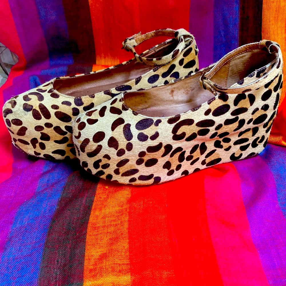 Jeffrey Campbell Ponyhair Leopard Ankle Strap Flatform 8M